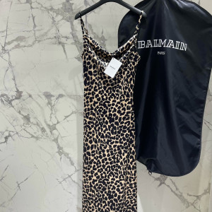 BALMAIN 벨벳 레오파드 캐미솔 원피스